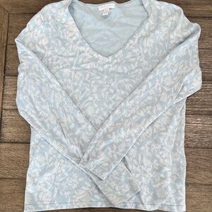 Charter Club Light Blue and White Floral Top